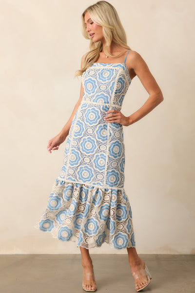 Light Blue Embroidered Eyelet Maxi Dress - All Dresses