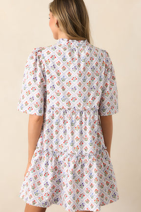 Floral Print Short Sleeve Mini Dress - Light Blue main image 0