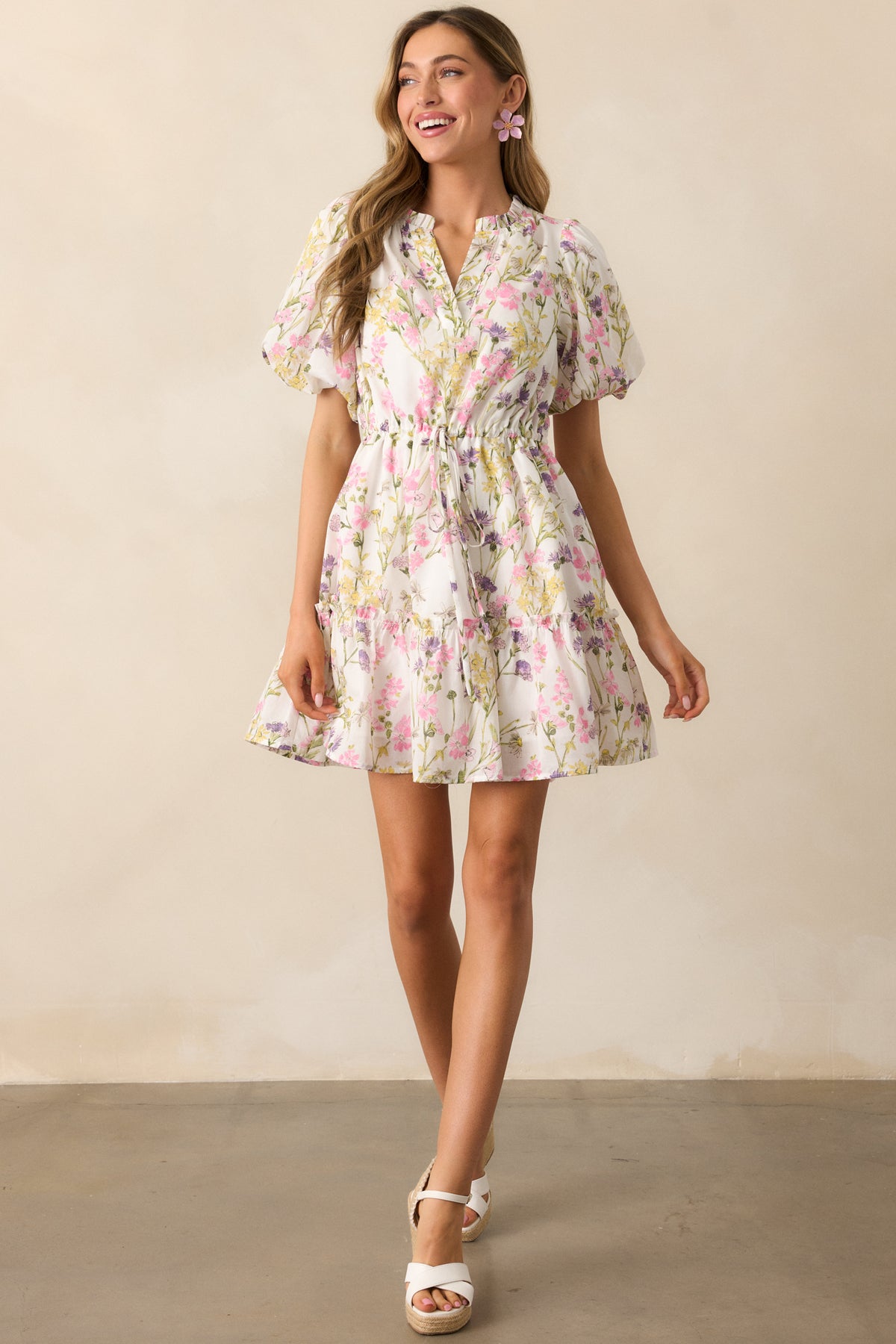 Ivory Green Printed Mini Dress
