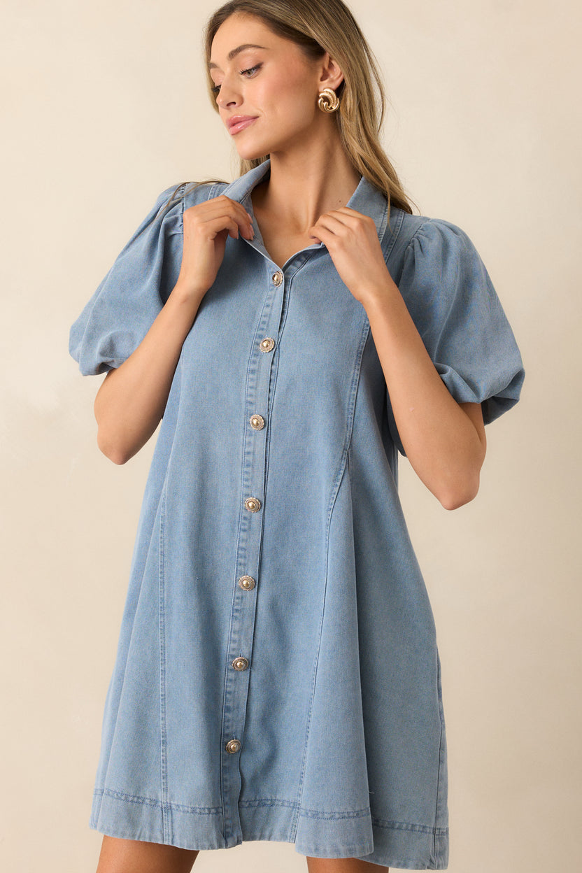 Denim Puff Sleeve Mini Dress