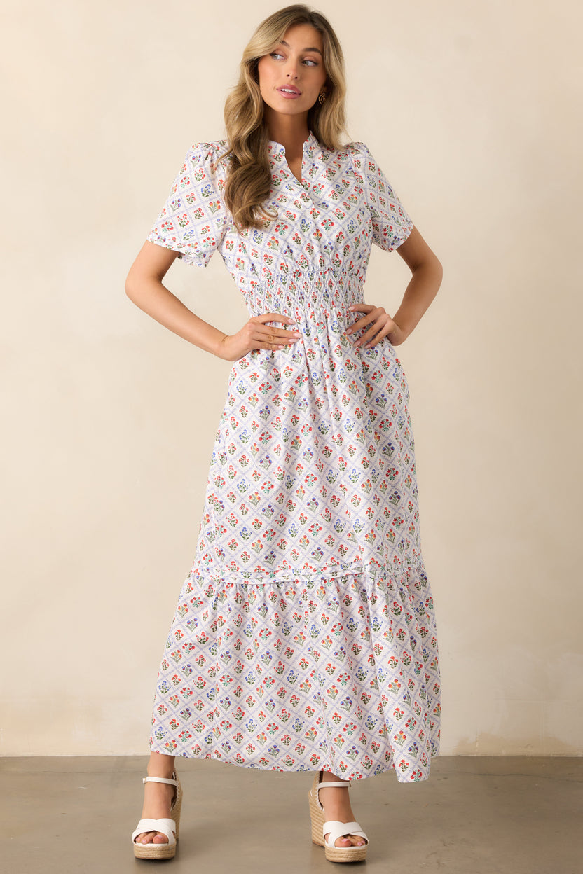 Lt. Blue Multi Fresh Seasonal Feel Floral Contrast Flowy Maxi Dress main image 0