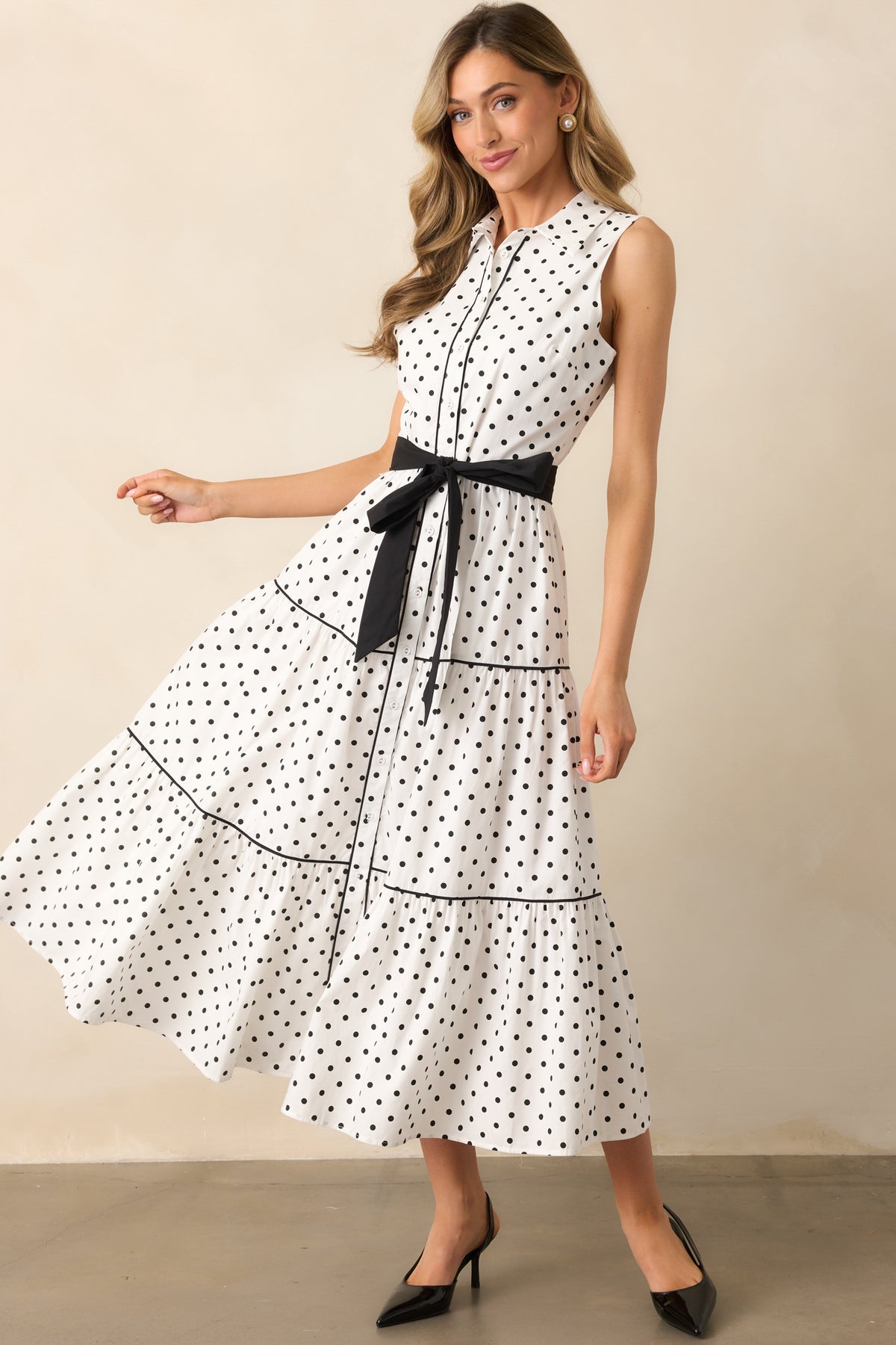 Women White Back Cut Out Polka Dot Dress