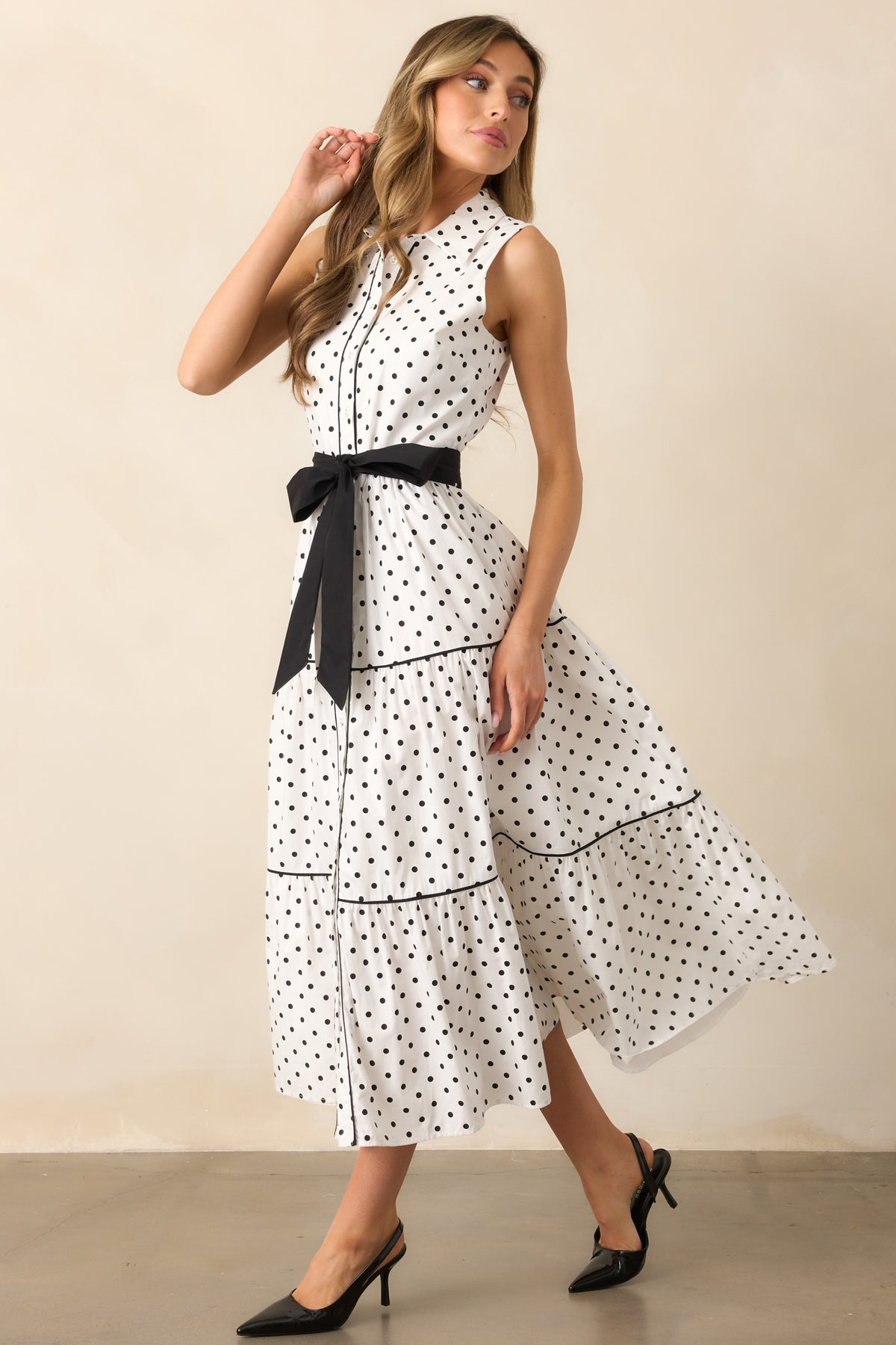 White Cotton Polka Dot Shirt Dress