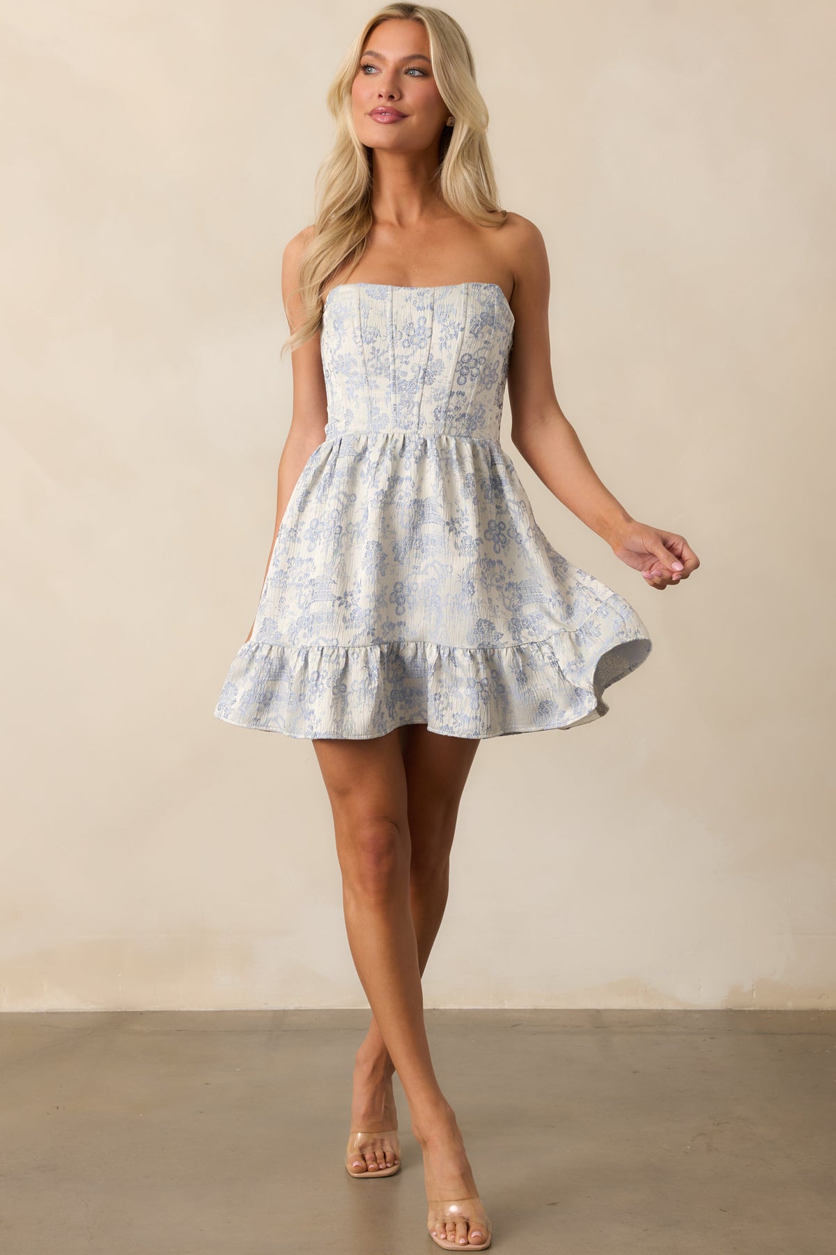 Hold Me Here Strapless Plaid Mini Dress (Light Blue) main image 0