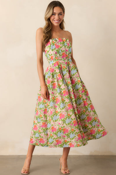 The Genevieve Green Multi Floral - Midi Dresses | Red Dress The Genevieve Green Multi Floral - Midi Dresses | Red Dress