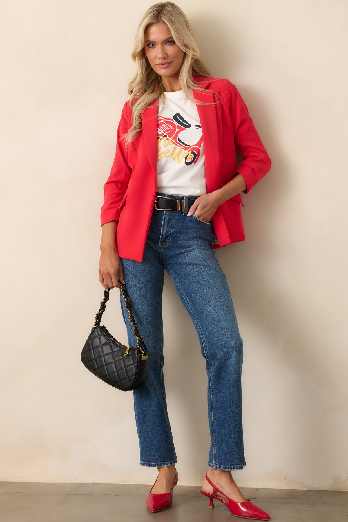 Red Single-Button Blazer