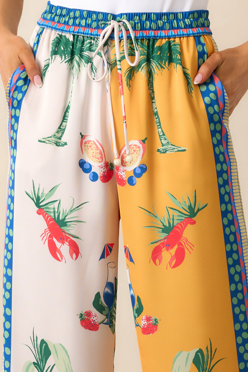 Yellow Pink Abstract Outer Pant Set