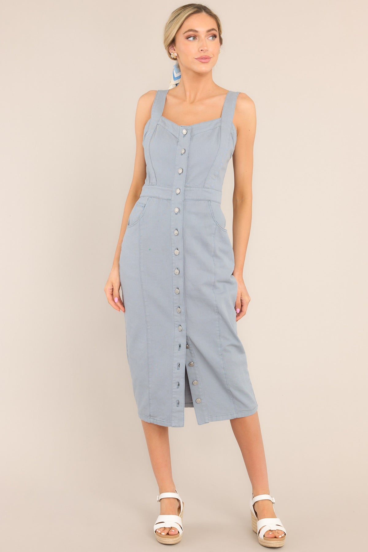 Light Wash Denim Midi Dress