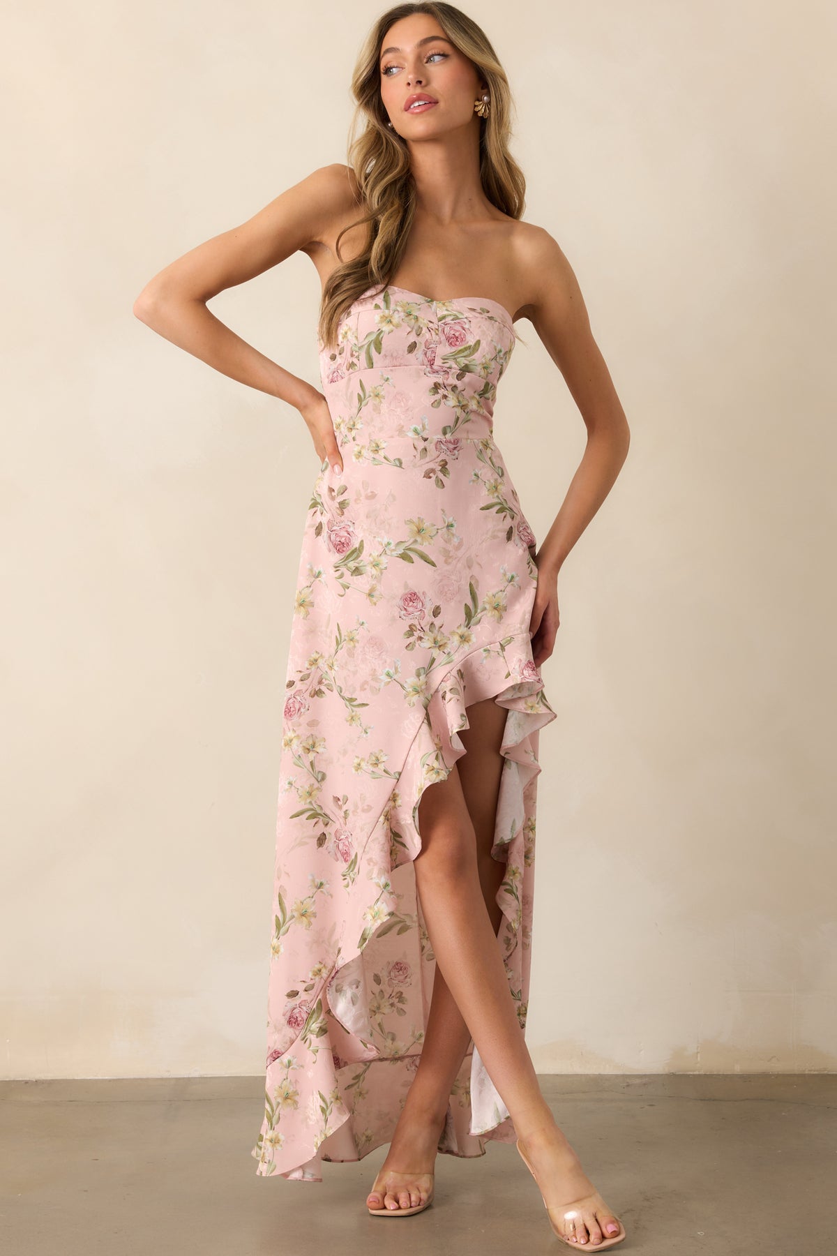 Floral Flutter Tiered High Low Dress Pink main image 0