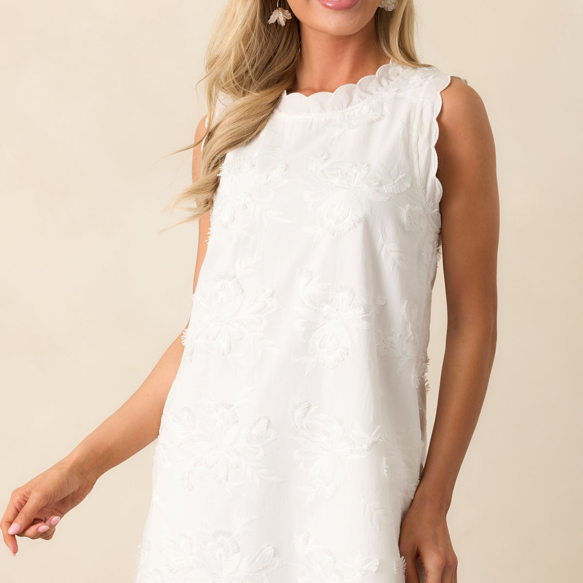 Ivory Floral Embroidered Shift Dress - Mini Dresses | Red Dress