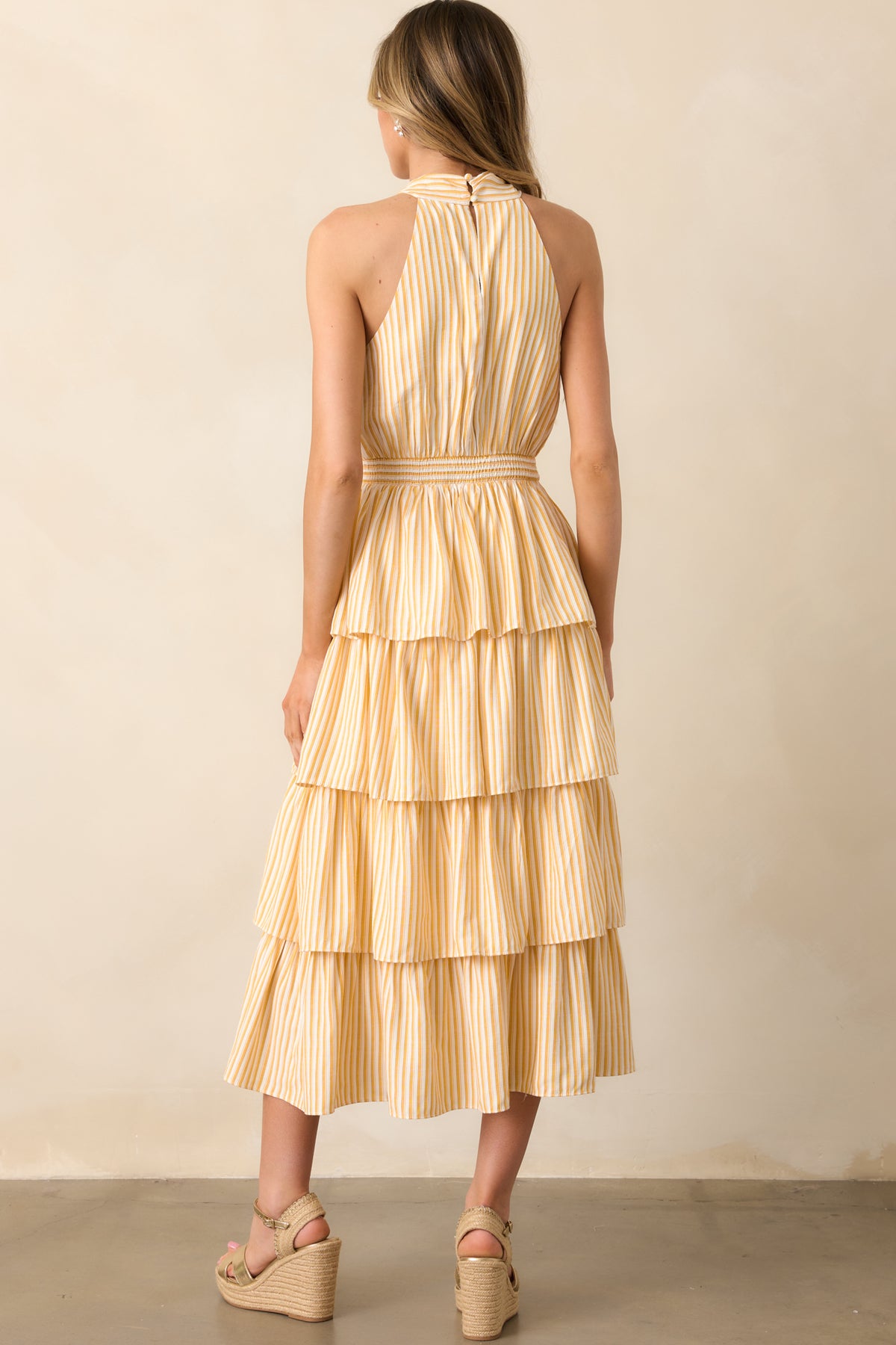 Halter Striped Tiered Maxi Dress