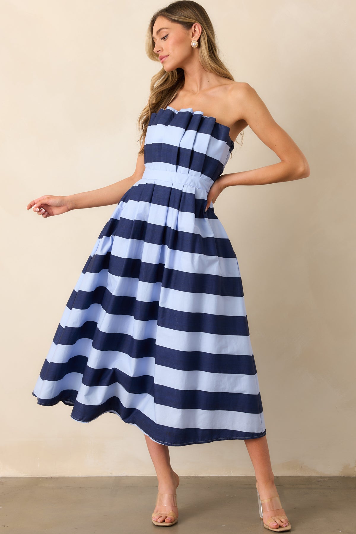 The Genevieve Navy Stripe Midi Dress