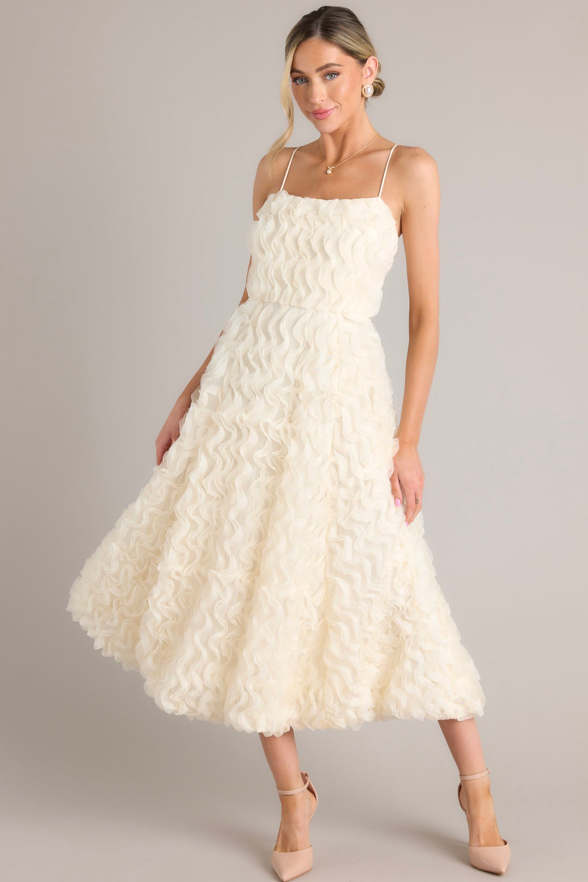 Ivory Ruffle Midi Dress