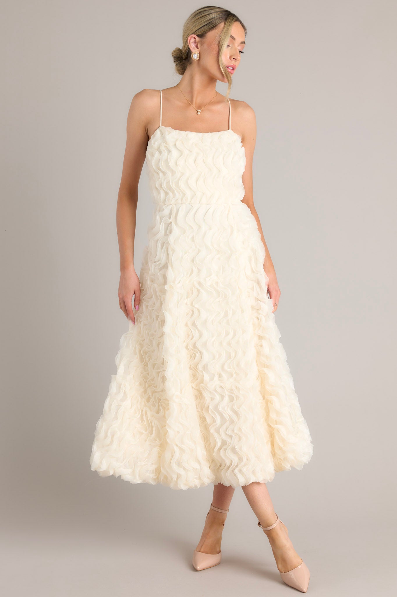 Ivory Ruffle Midi Dress