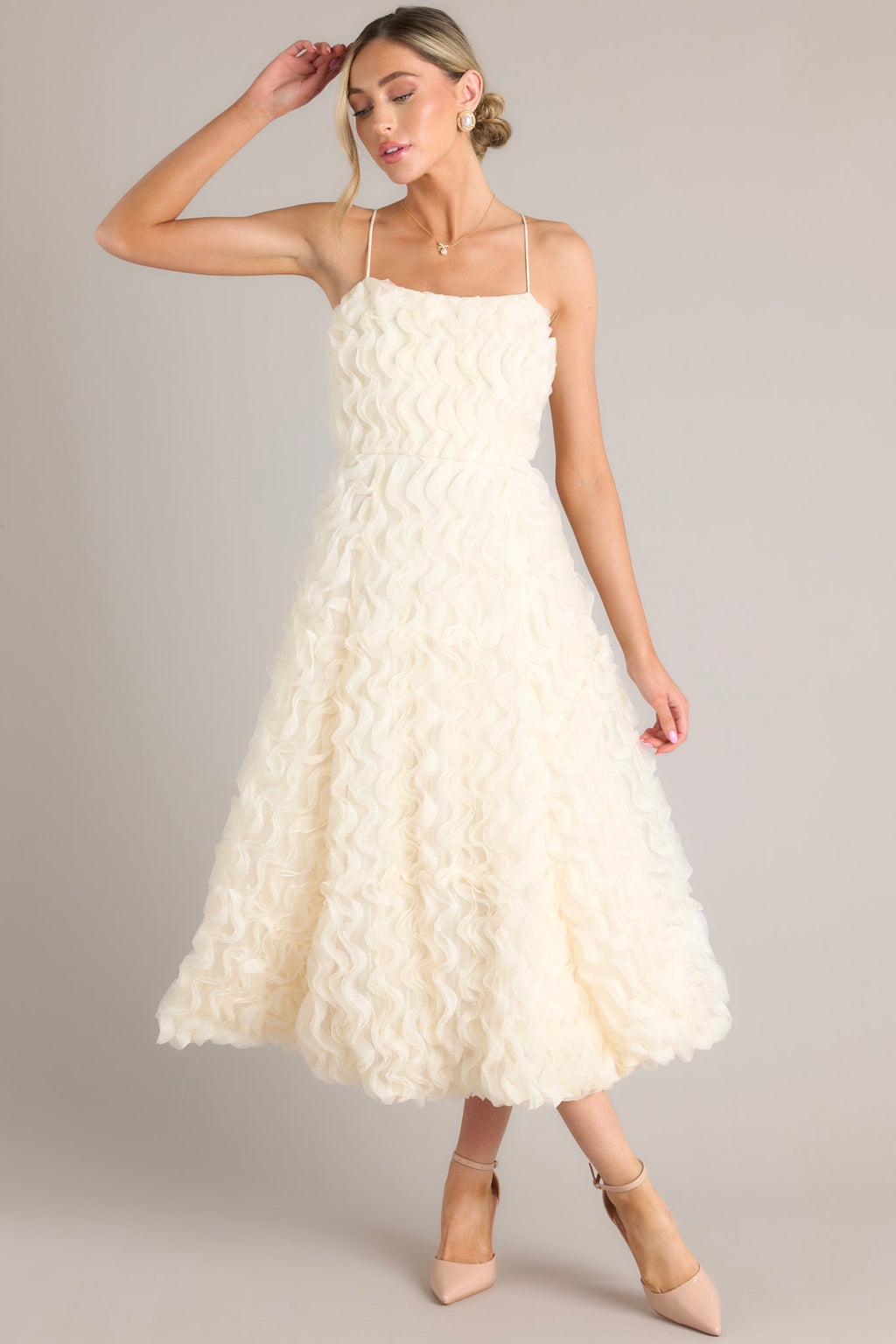 Ivory Ruffle Midi Dress