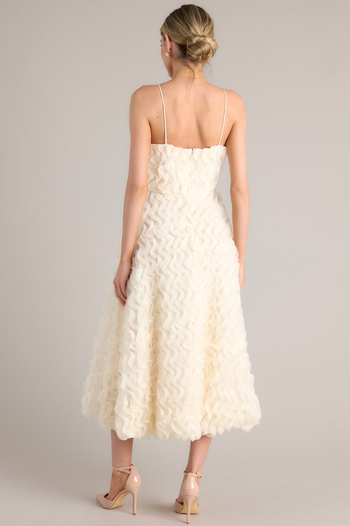 Ivory Ruffle Midi Dress