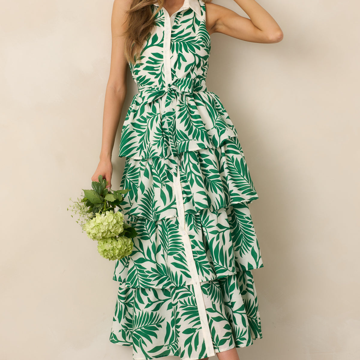 red and green floral dress Green Floral Smocked Midi Dress - All Dresses