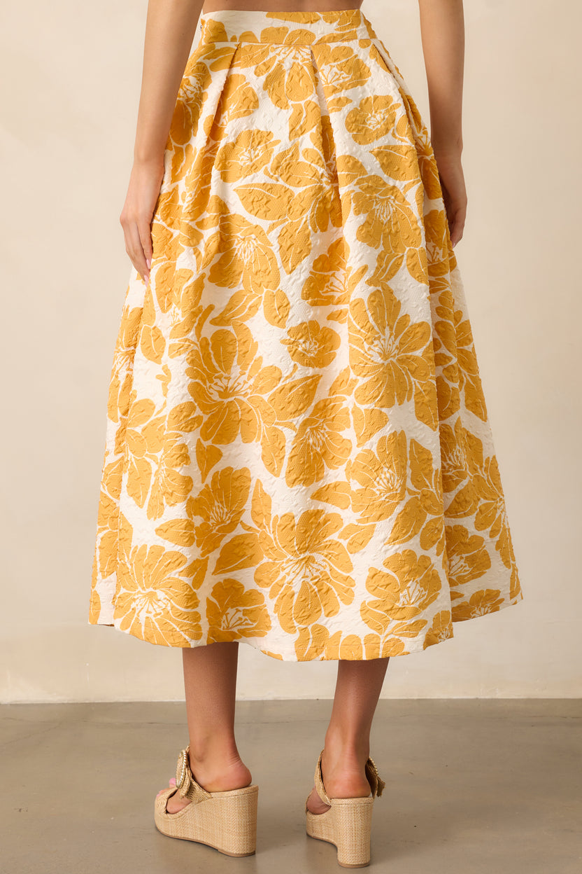12194 Yellow Floral Midi Skirt