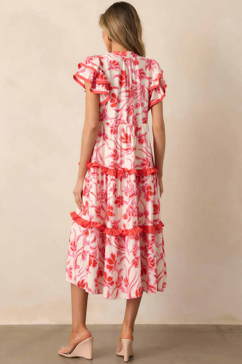 Pink Combo Flutter Sleeve Colorblock Woven Dress