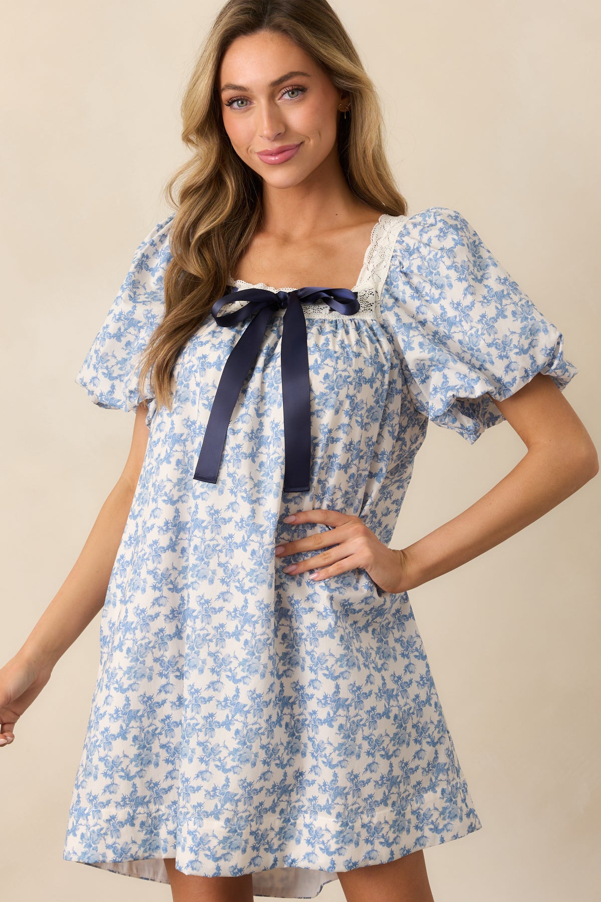 Blue Floral Mini Dress