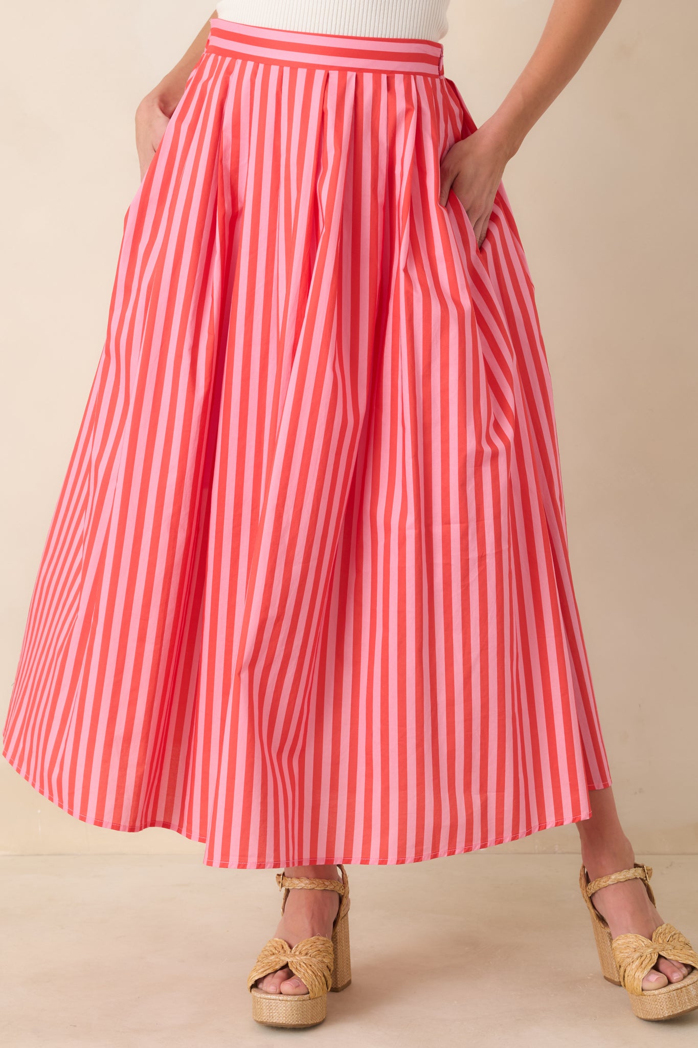 Cotton skirt detail showcasing the smooth waistband and breathable woven construction.