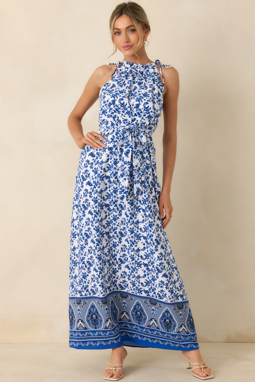 Blue Floral Sleeveless Maxi Dress - All Dresses