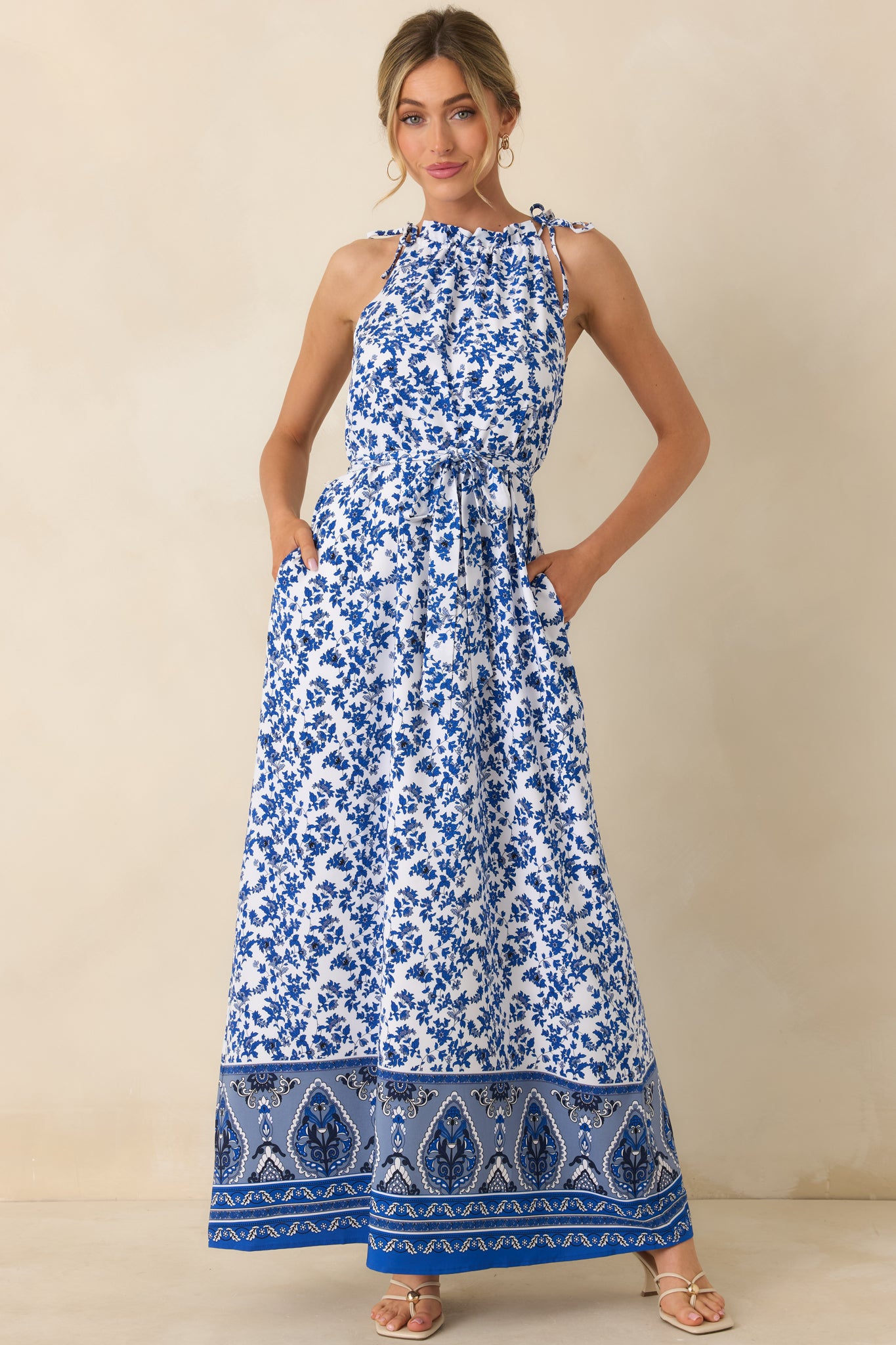 Blue Floral Sleeveless Maxi Dress - All Dresses | Red Dress Blue Floral Sleeveless Maxi Dress - All Dresses | Red Dress