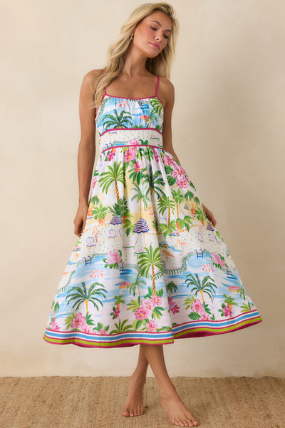 Paradisa Catalina Muti Cotton Linen Poolside Midi Dress | Red Dress