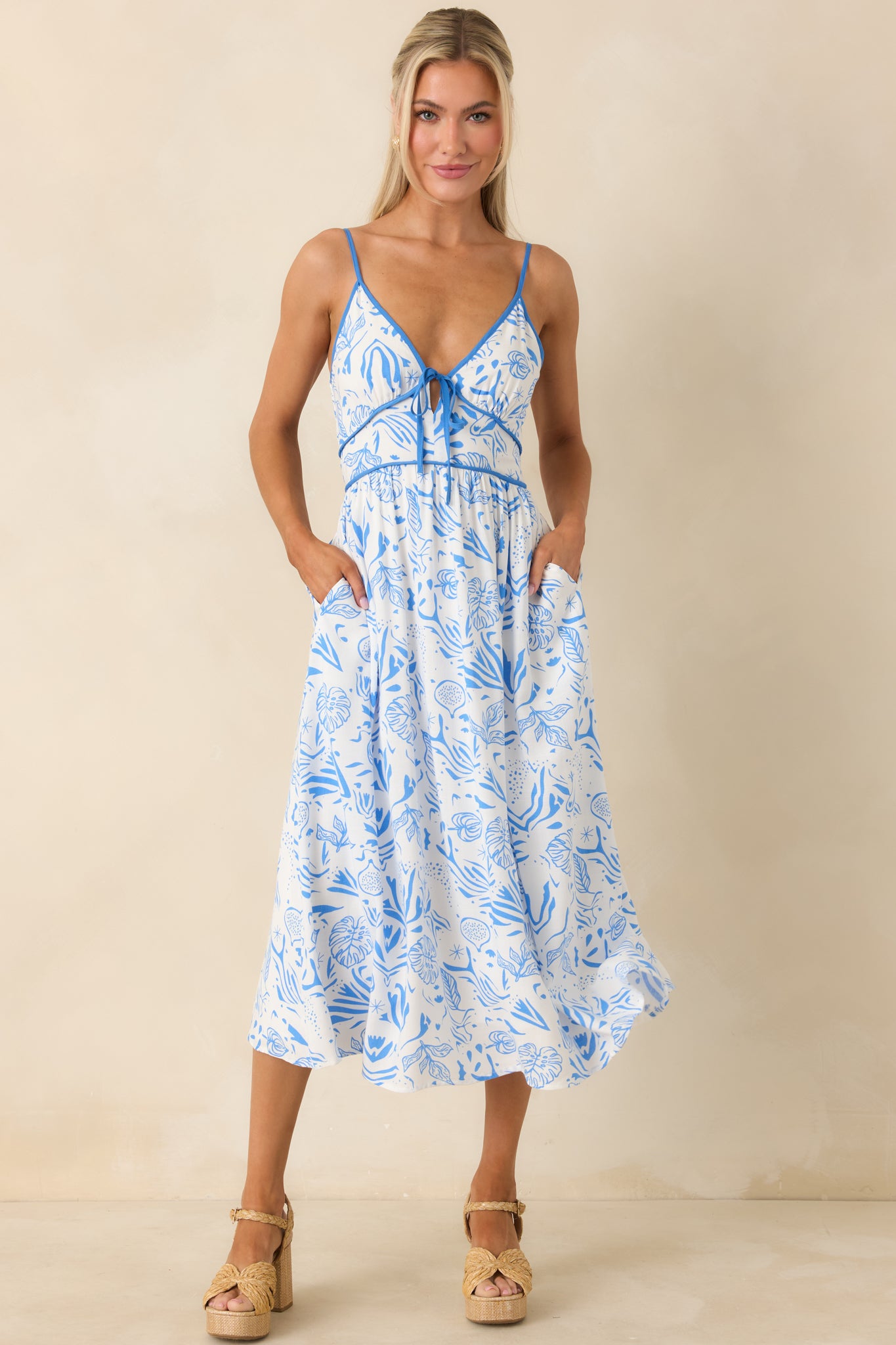 Women's Drifting With The Wind Blue Tropical Print Midi Dress | Size: M | Red Dress Women's Drifting With The Wind Blue Tropical Print Midi Dress | Size: M | Red Dress