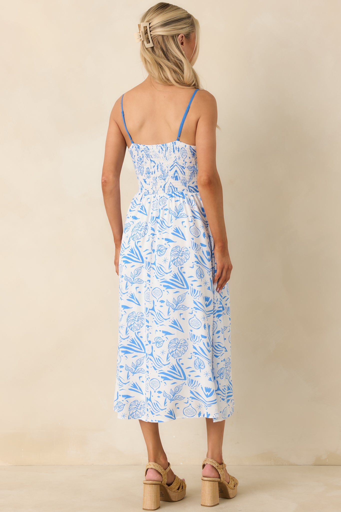 Women's Drifting With The Wind Blue Tropical Print Midi Dress | Size: M Women's Drifting With The Wind Blue Tropical Print Midi Dress | Size: M