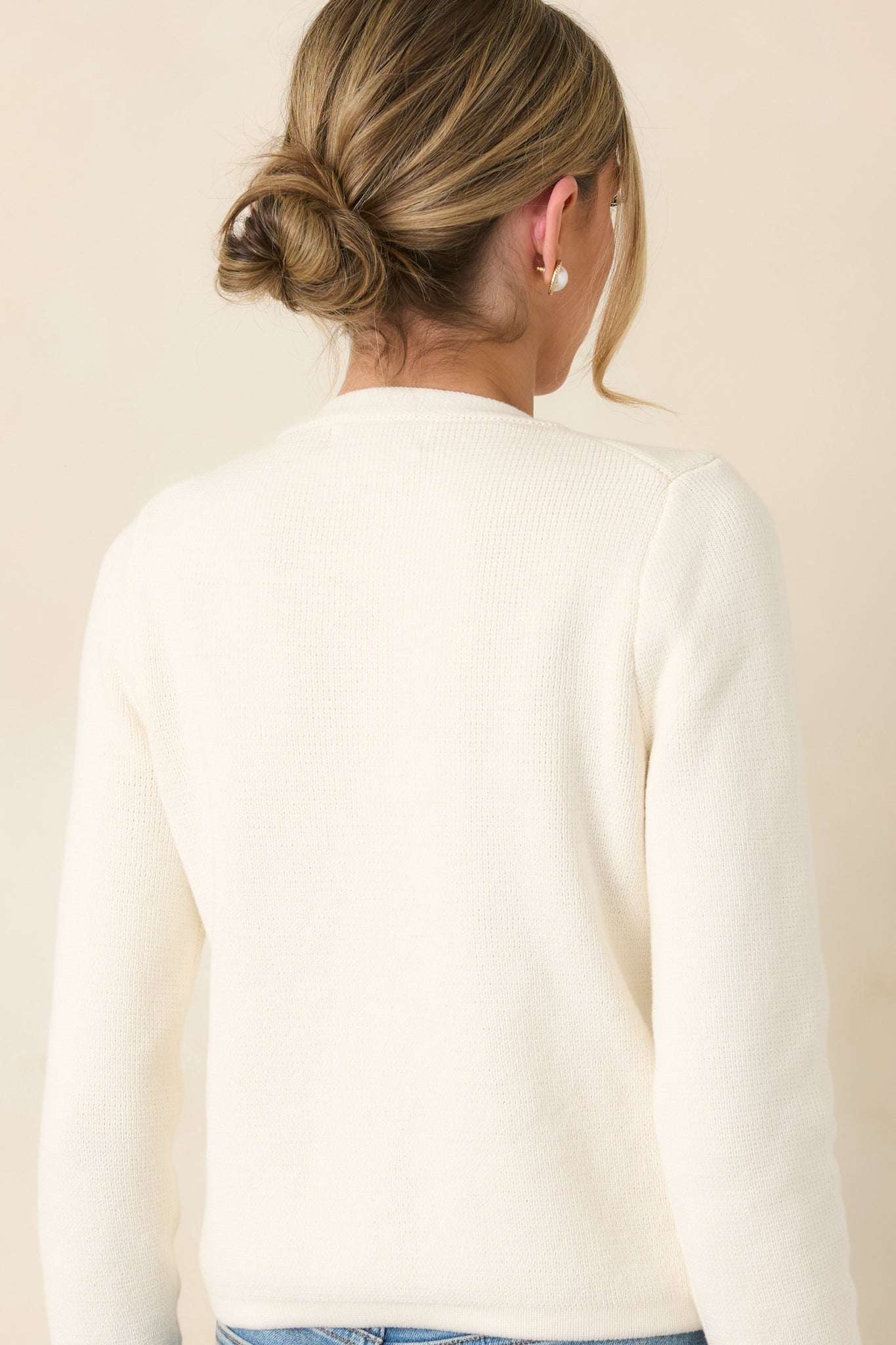 Prosperina Kennedy Button Front Cardigan In Ivory Cotton | Red Dress