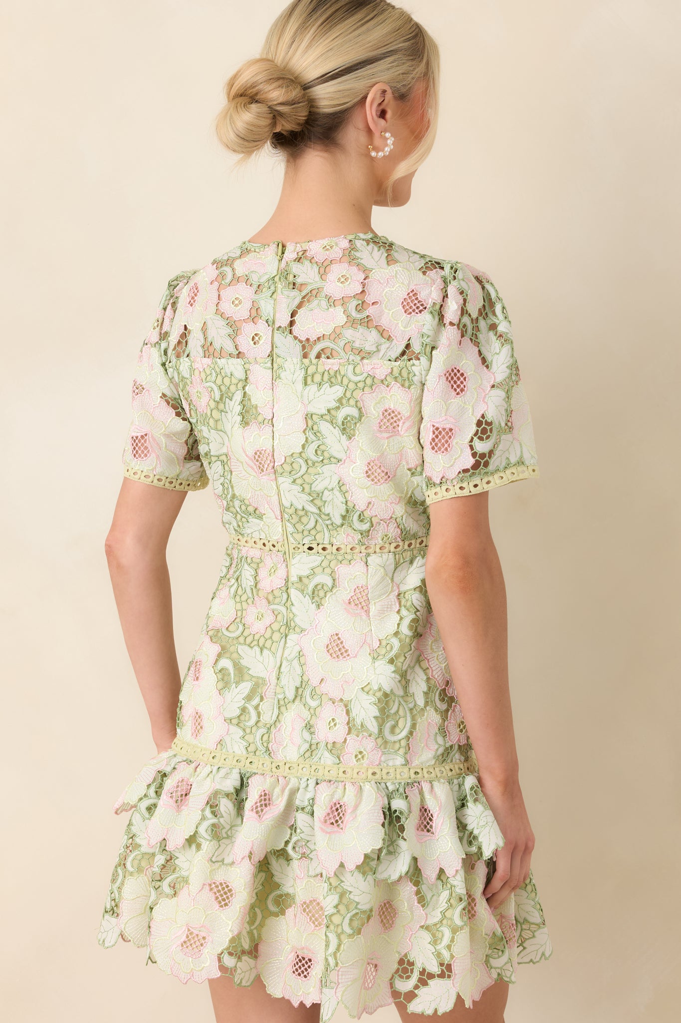 Red Dress |Green & Pink Floral Lace Ruffle Mini Dress - Event Dresses Red Dress |Green & Pink Floral Lace Ruffle Mini Dress - Event Dresses