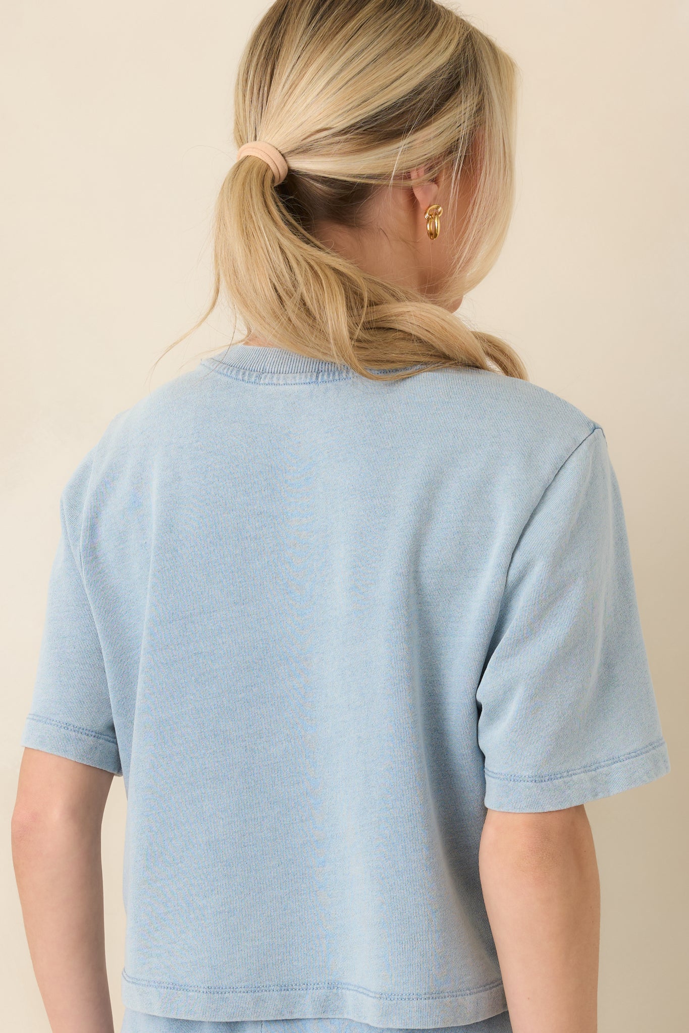 Z Supply Curran Knit Denim Cropped Sweatshirt | Red Dress