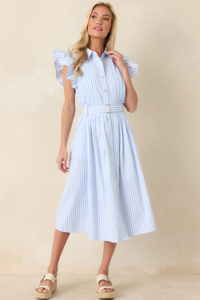Sky Blue & White Stripe Button Front Dress - Midi Dresses | Red Dress Sky Blue & White Stripe Button Front Dress - Midi Dresses | Red Dress