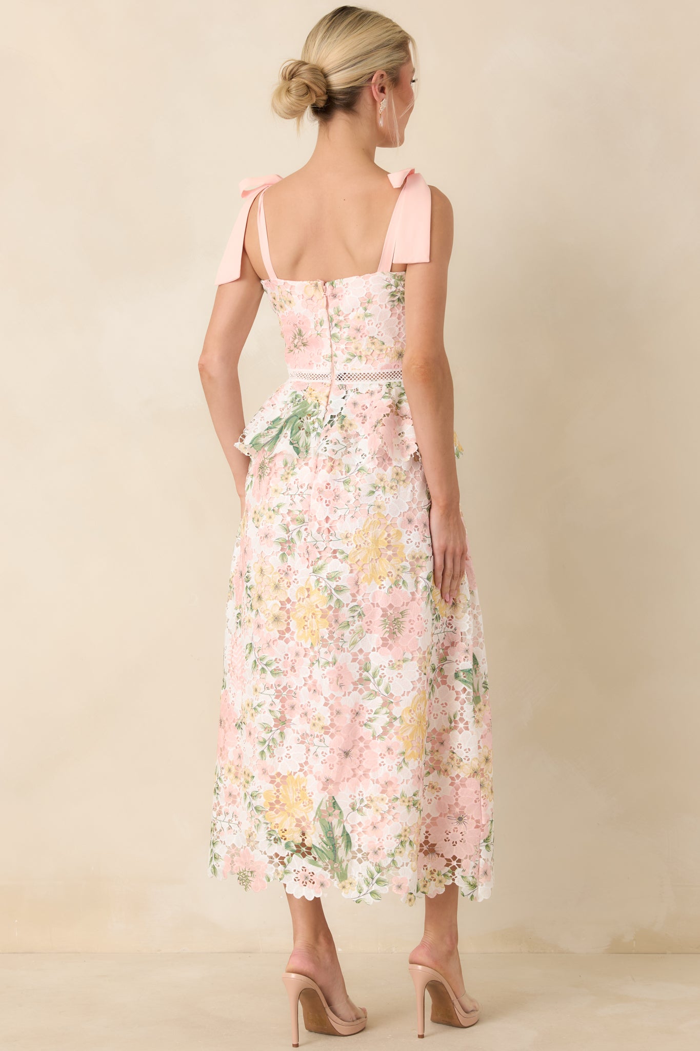 Flattering Peach Lace Floral Midi Dress - All Dresses | Red Dress Flattering Peach Lace Floral Midi Dress - All Dresses | Red Dress