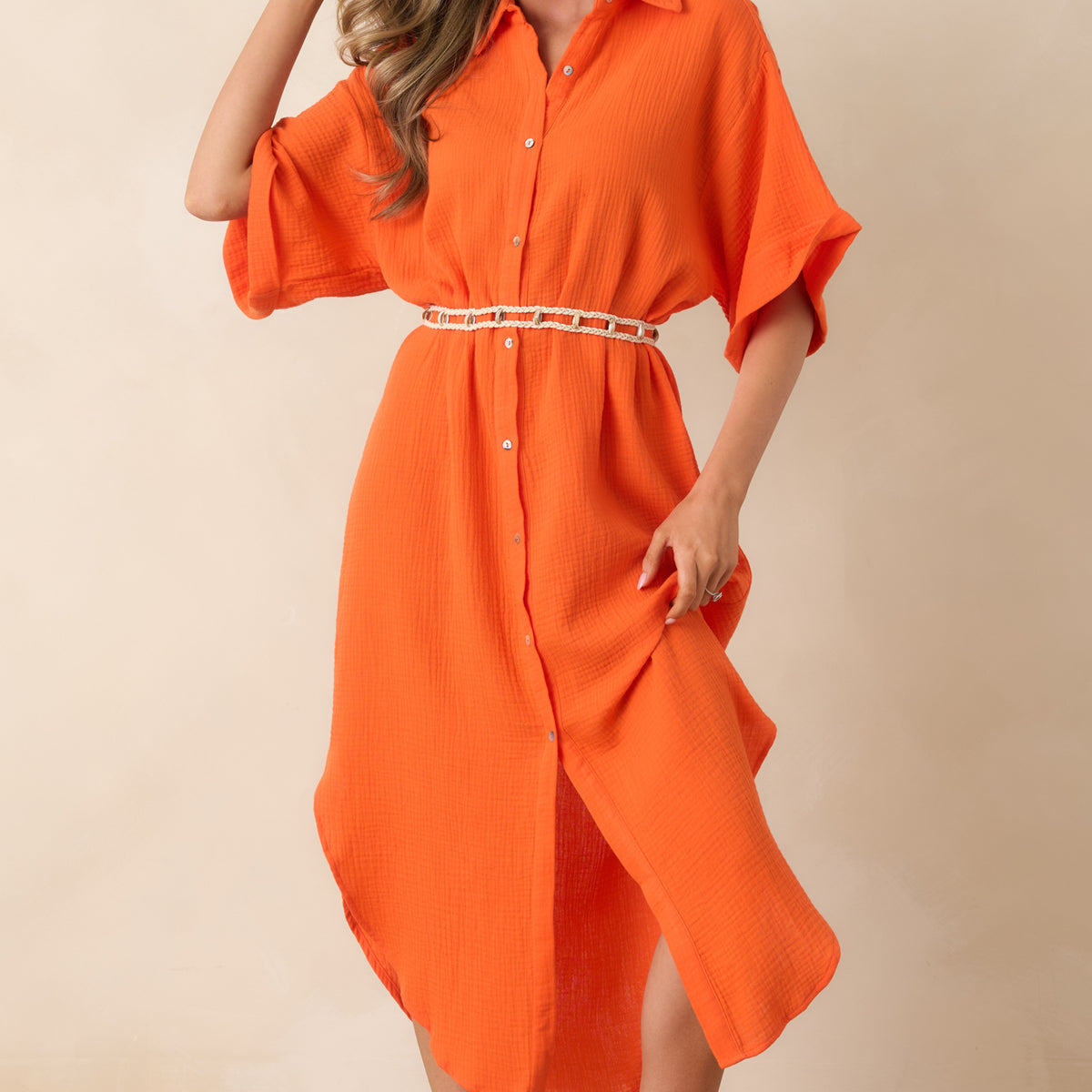 neon orange shirt dress Neon Orange Oversized Pocket Front Midi T-Shirt Dress
