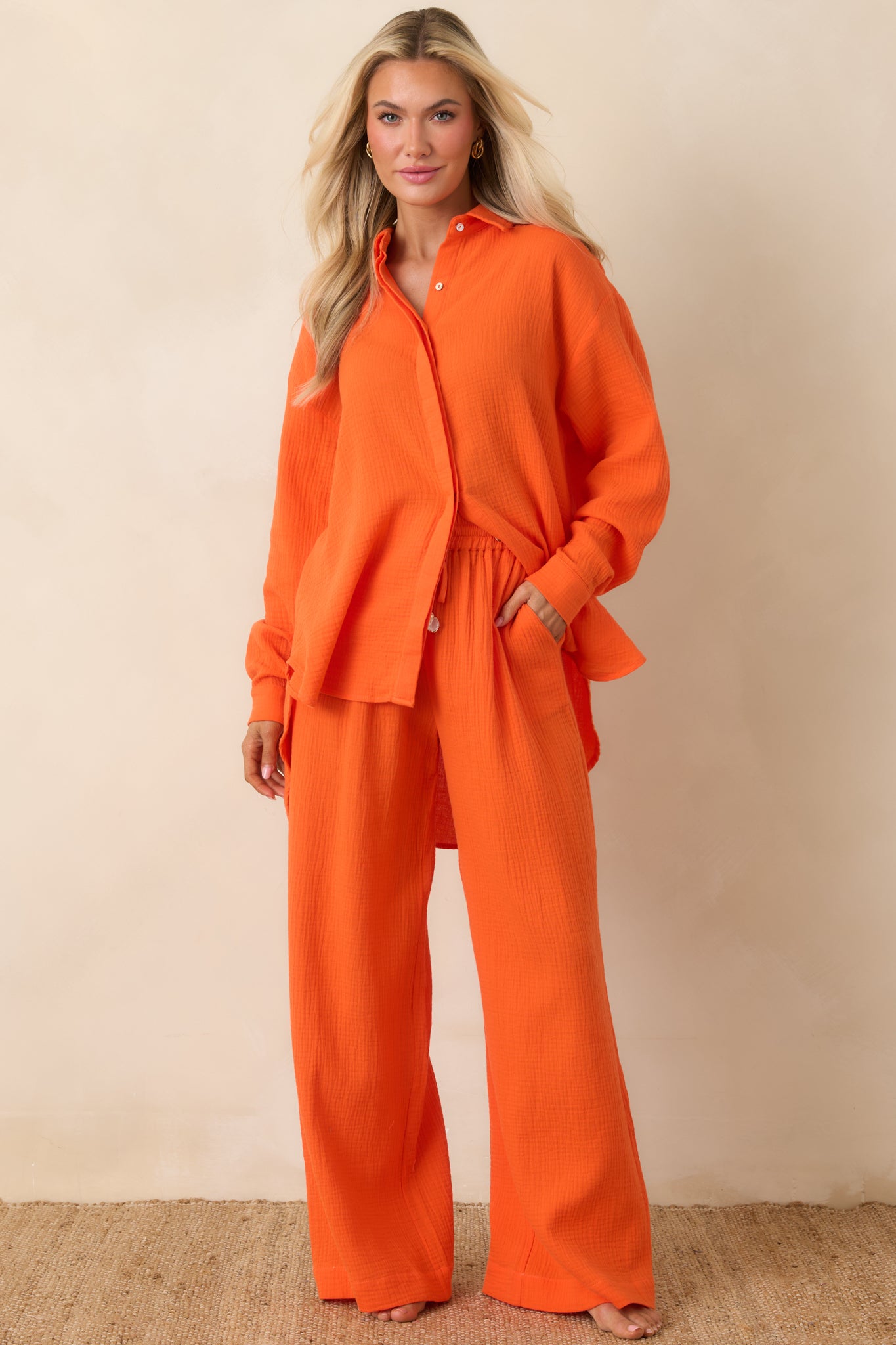 Paradisa Dunedin Orange Cotton Wide Leg Drawstring Pants | Red Dress
