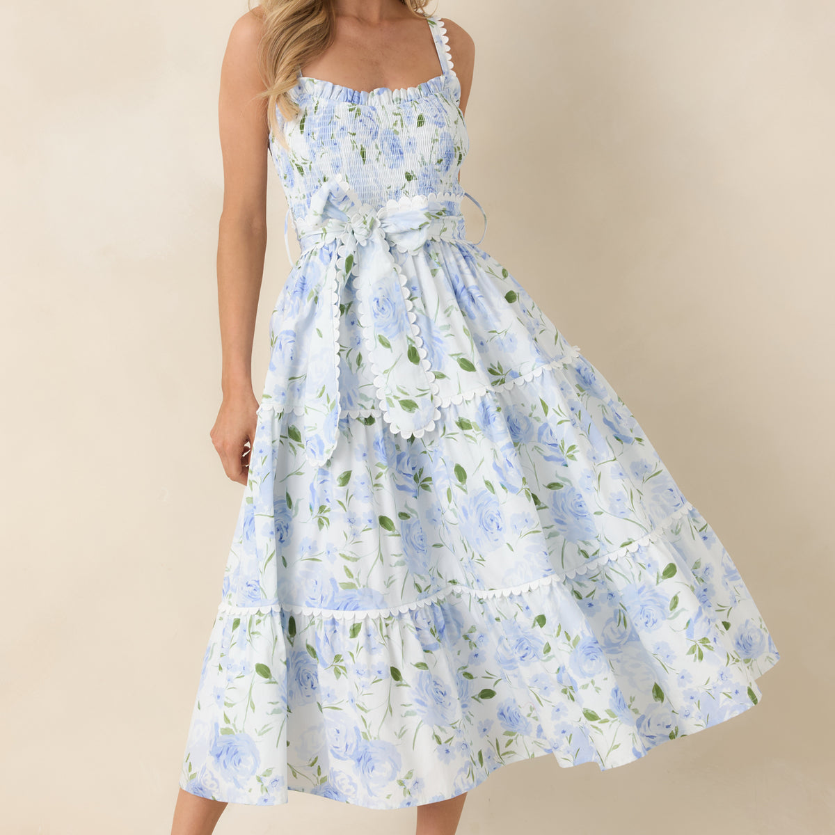 Women's EXCLUSIVE: Darcy Light Blue Floral Print Cotton Maxi Dress | Size: L