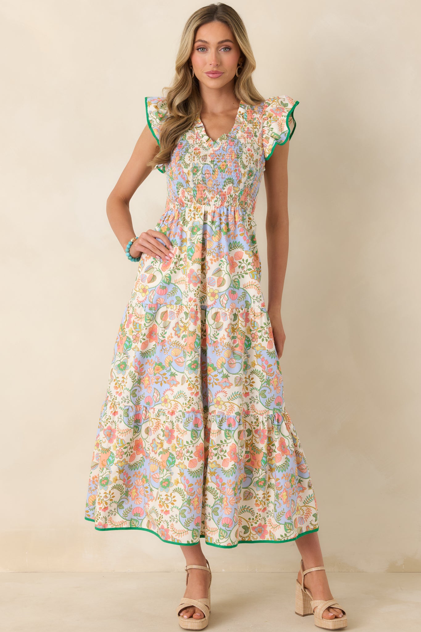 Red Dress | Ivory Multi Floral Paisley Cotton Maxi Dress - All Dresses