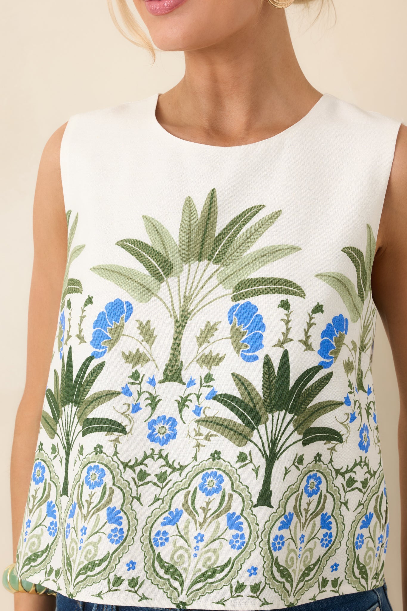 Detailed close-up of the floral print and smooth woven texture, showing the quality of the fabric.