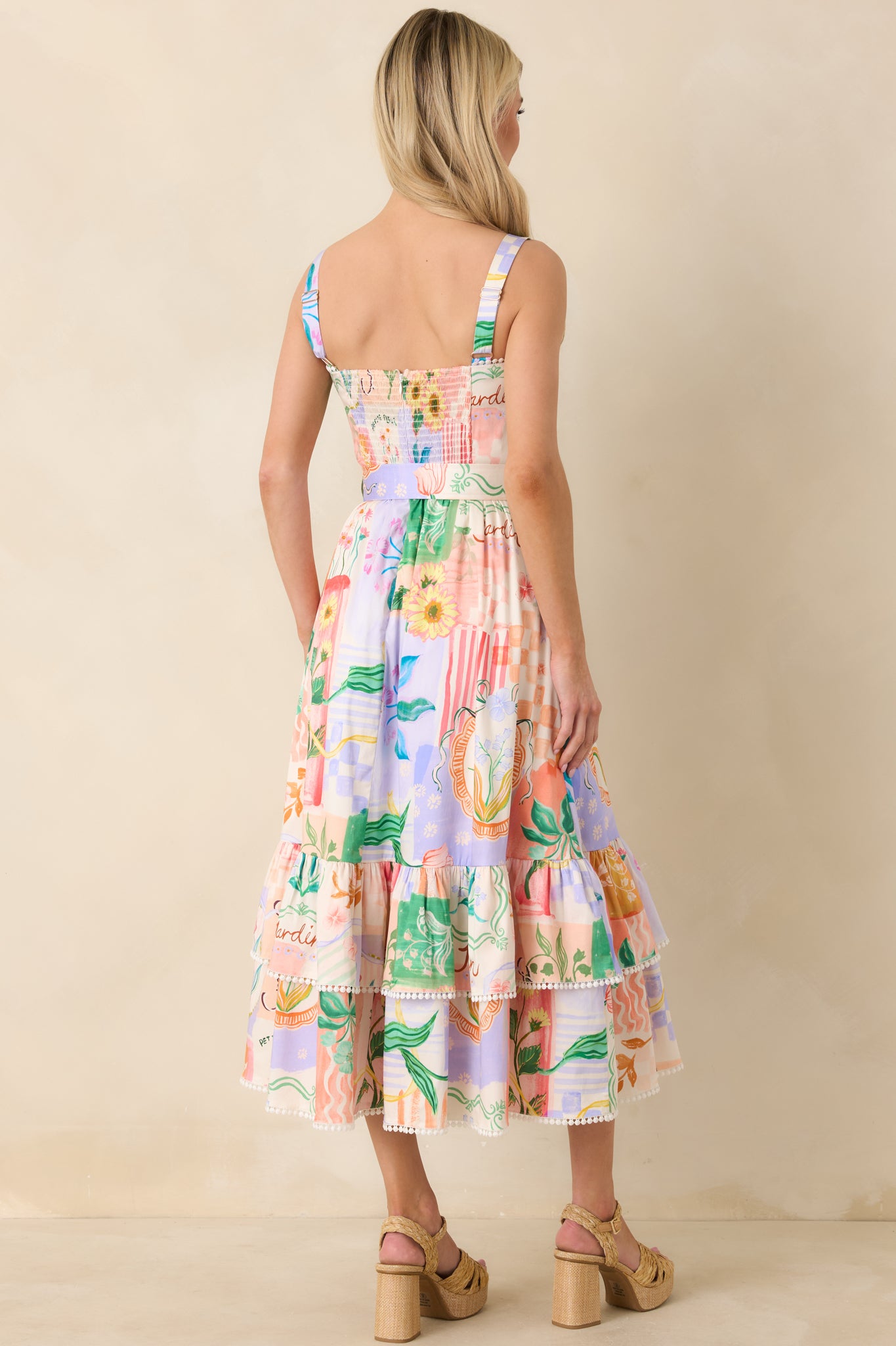 prana perry midi dress Women's Cassandra Peach Multi Floral Cotton Midi Dress | Size: S