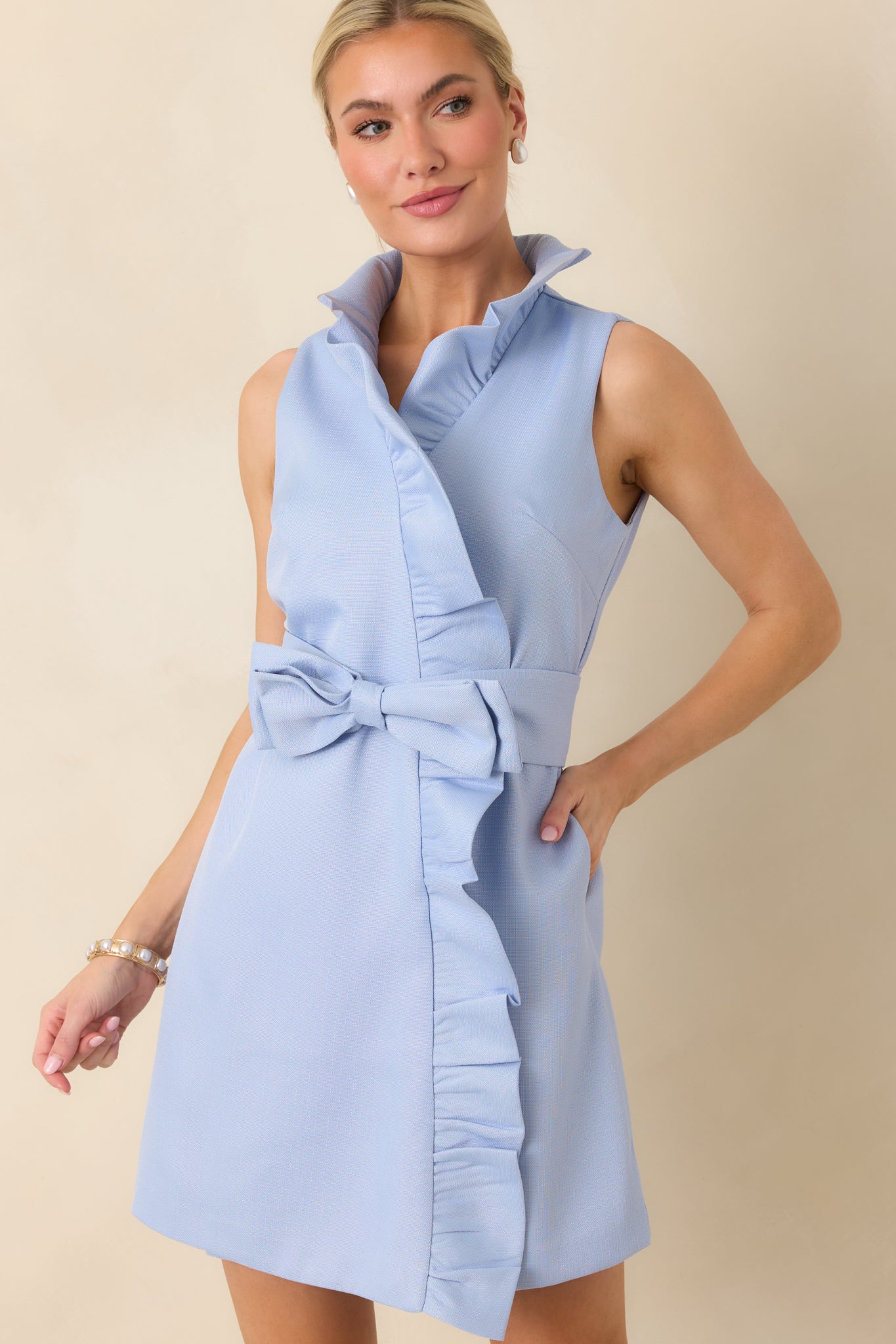 Prosperina Lilly Sky Blue Wrap Mini Dress Prosperina Lilly Sky Blue Wrap Mini Dress