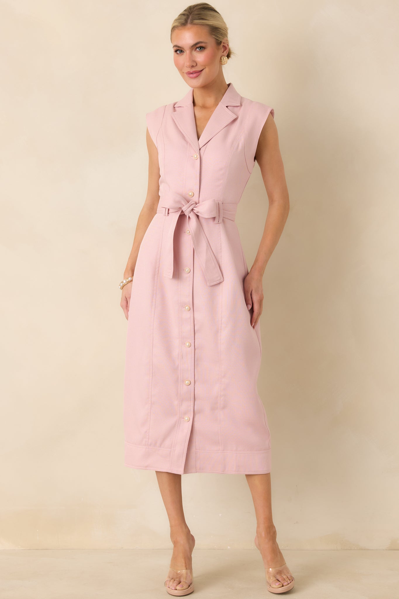 Prosperina Jacqueline Light Pink Midi Dress | Red Dress
