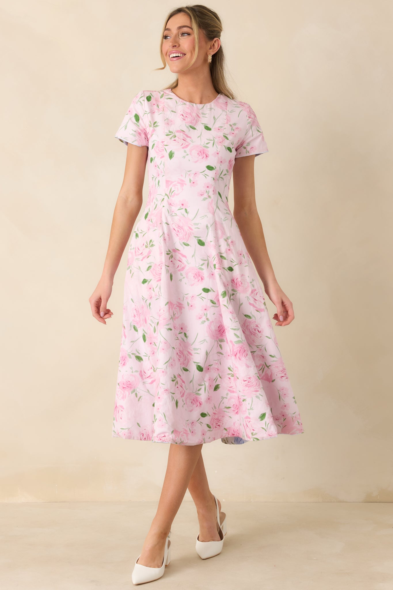 Women's Margot Blue & Pink Floral Cotton Reversible Midi Dress | Size: M Women's Margot Blue & Pink Floral Cotton Reversible Midi Dress | Size: M