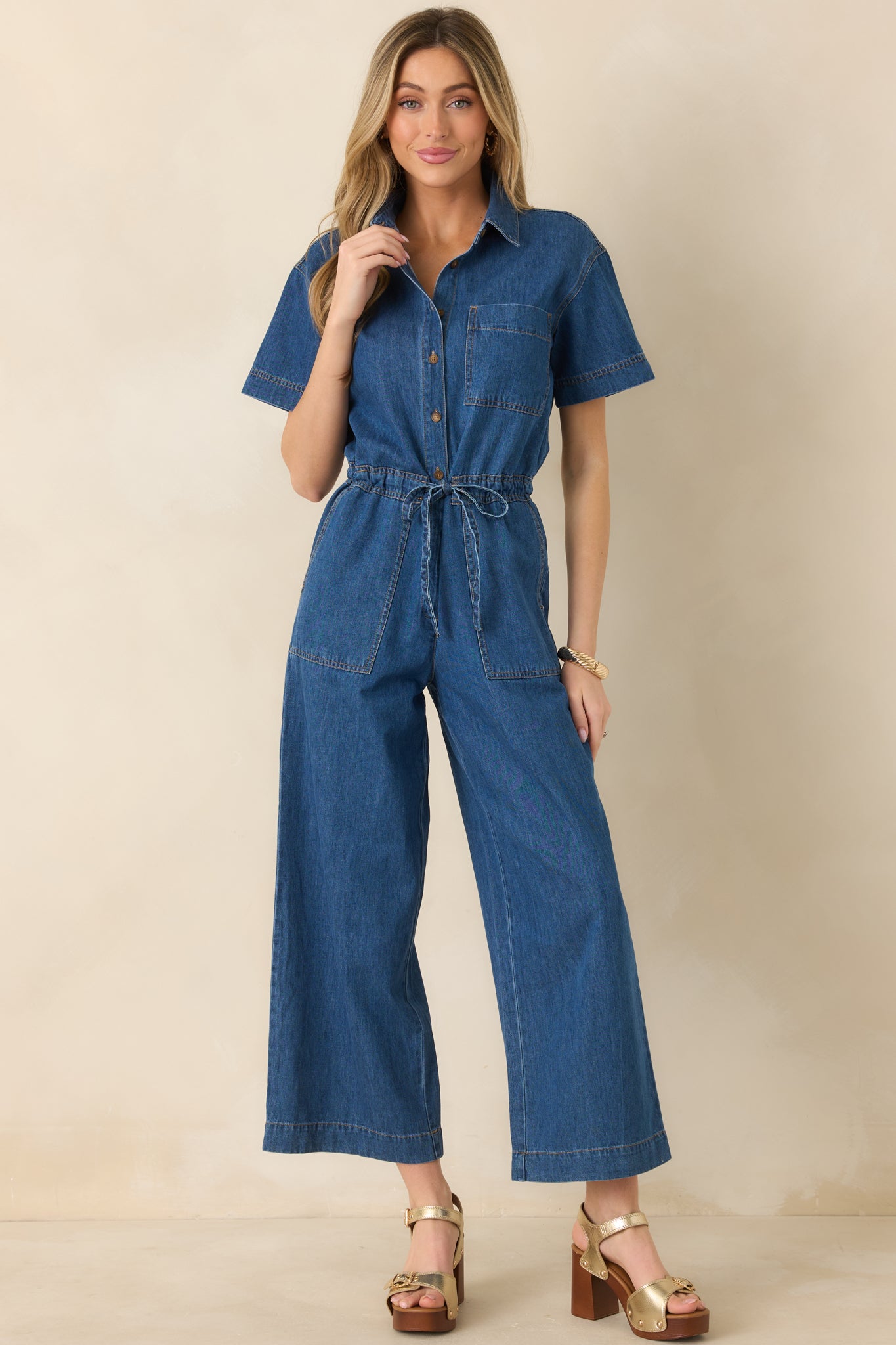 シャツ/ブラウス(長袖/七分) argue COTTON SUPPLE MOLESKIN WIDE DRESS Z Supply Dark Wash Elsie Cotton Denim Jumpsuit | Red Dress