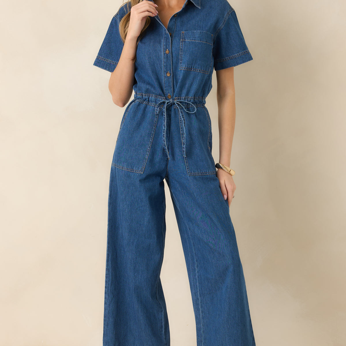 Z Supply Dark Wash Elsie Cotton Denim Jumpsuit | Red Dress