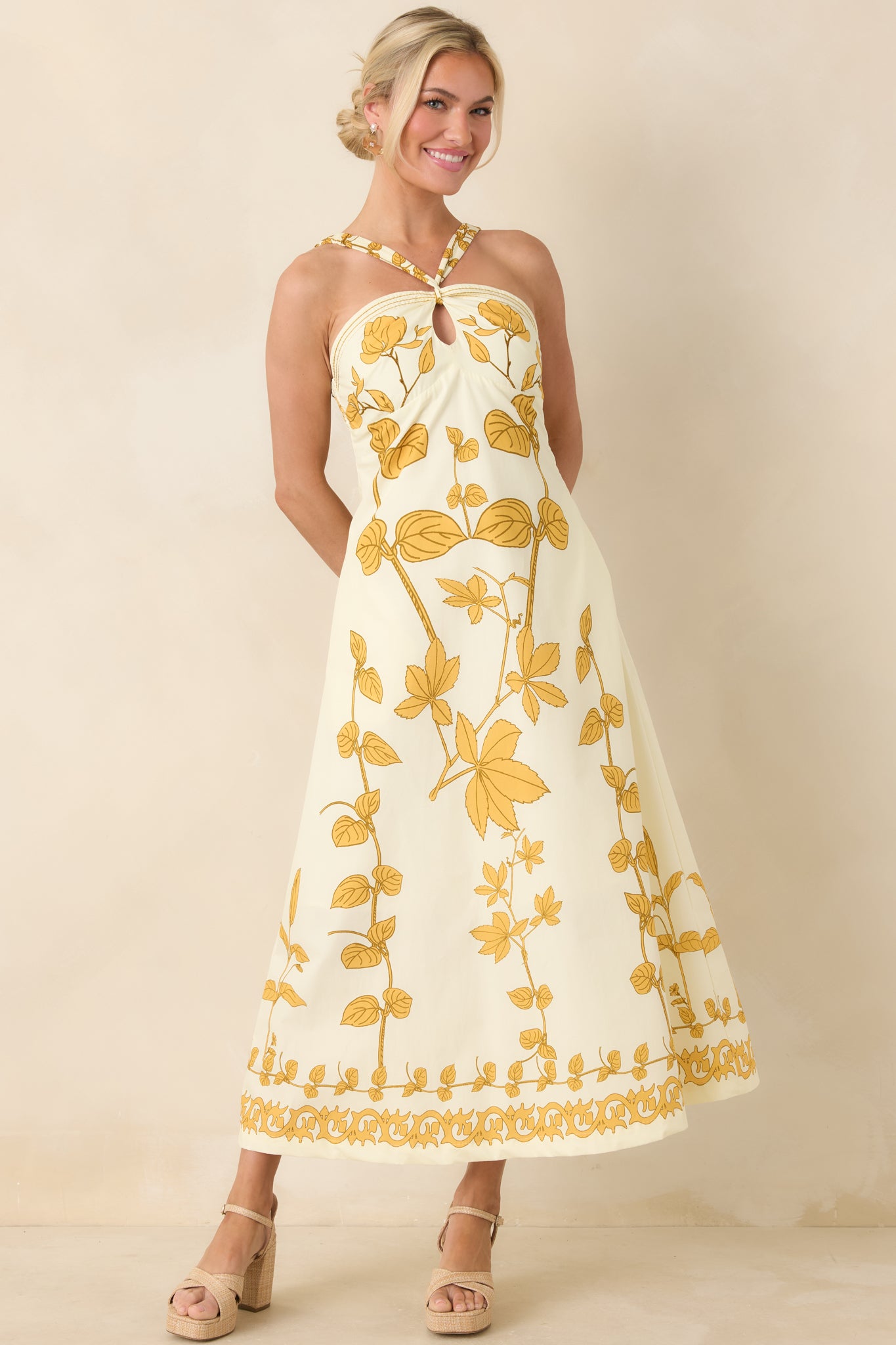 Aylaya Zoey Ivory & Honey Gold Floral Cotton Maxi Dress