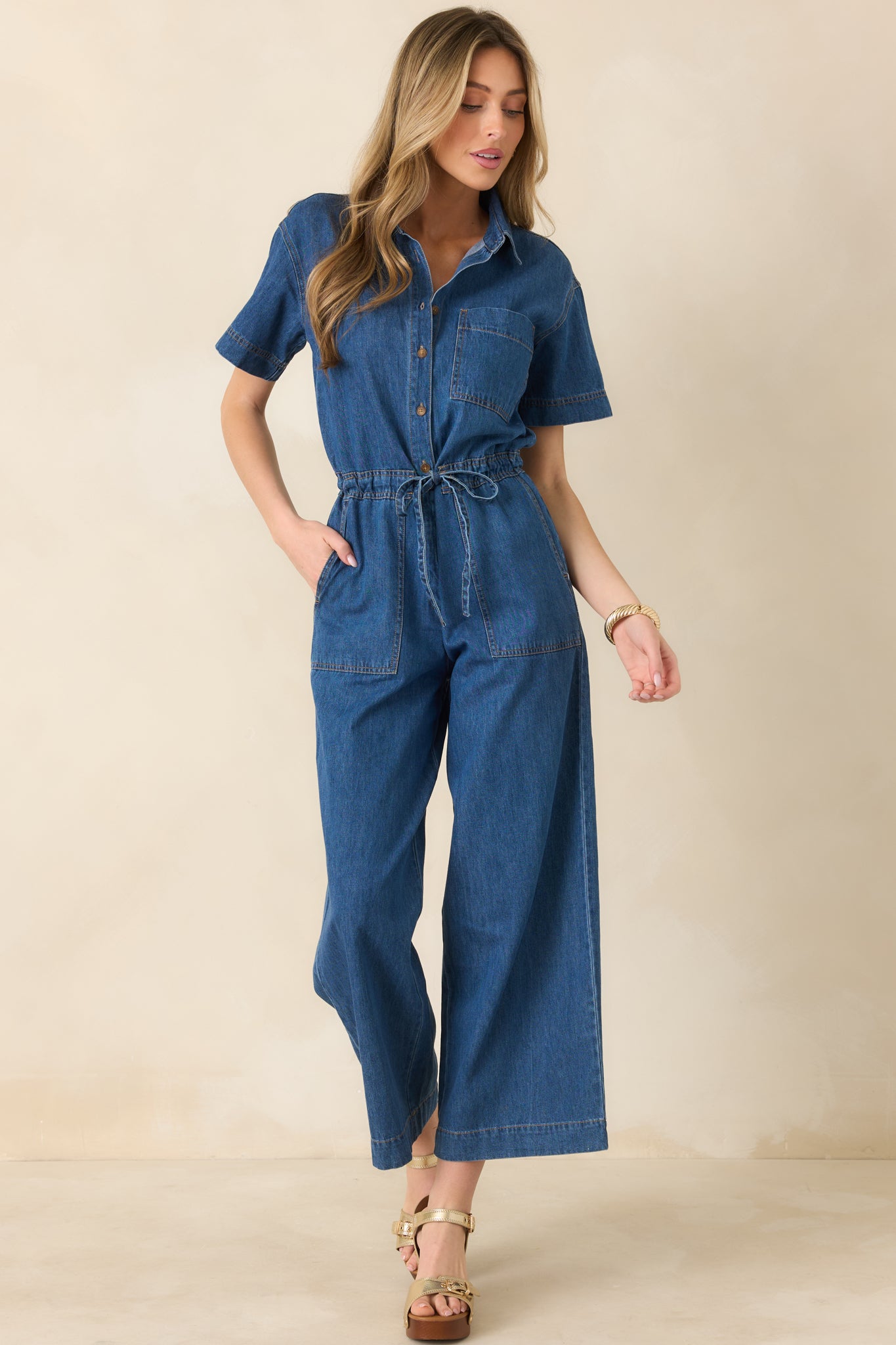Z Supply Dark Wash Elsie Cotton Denim Jumpsuit | Red Dress