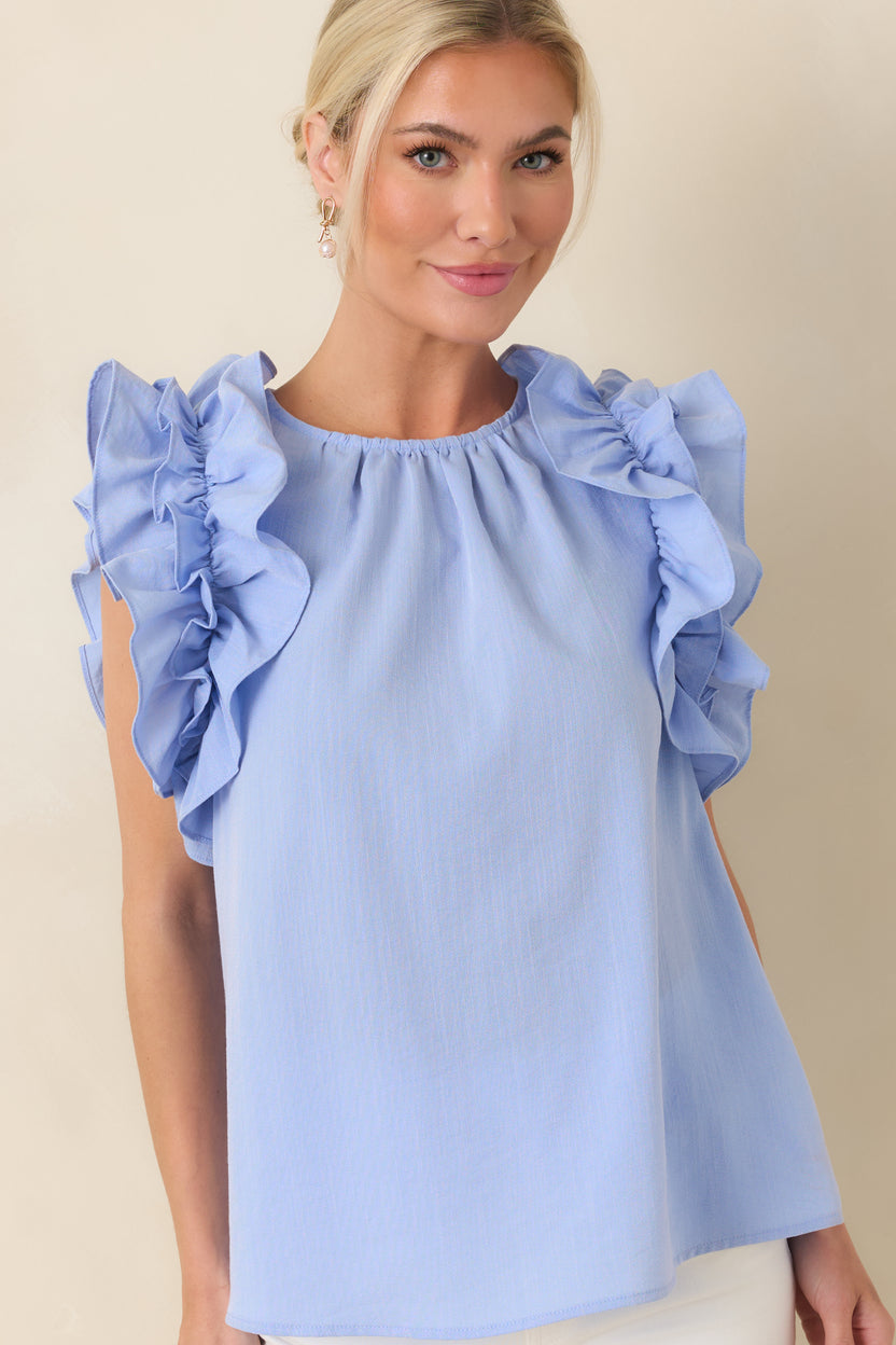Light Blue Ruffled Top - All Tops | Red Dress