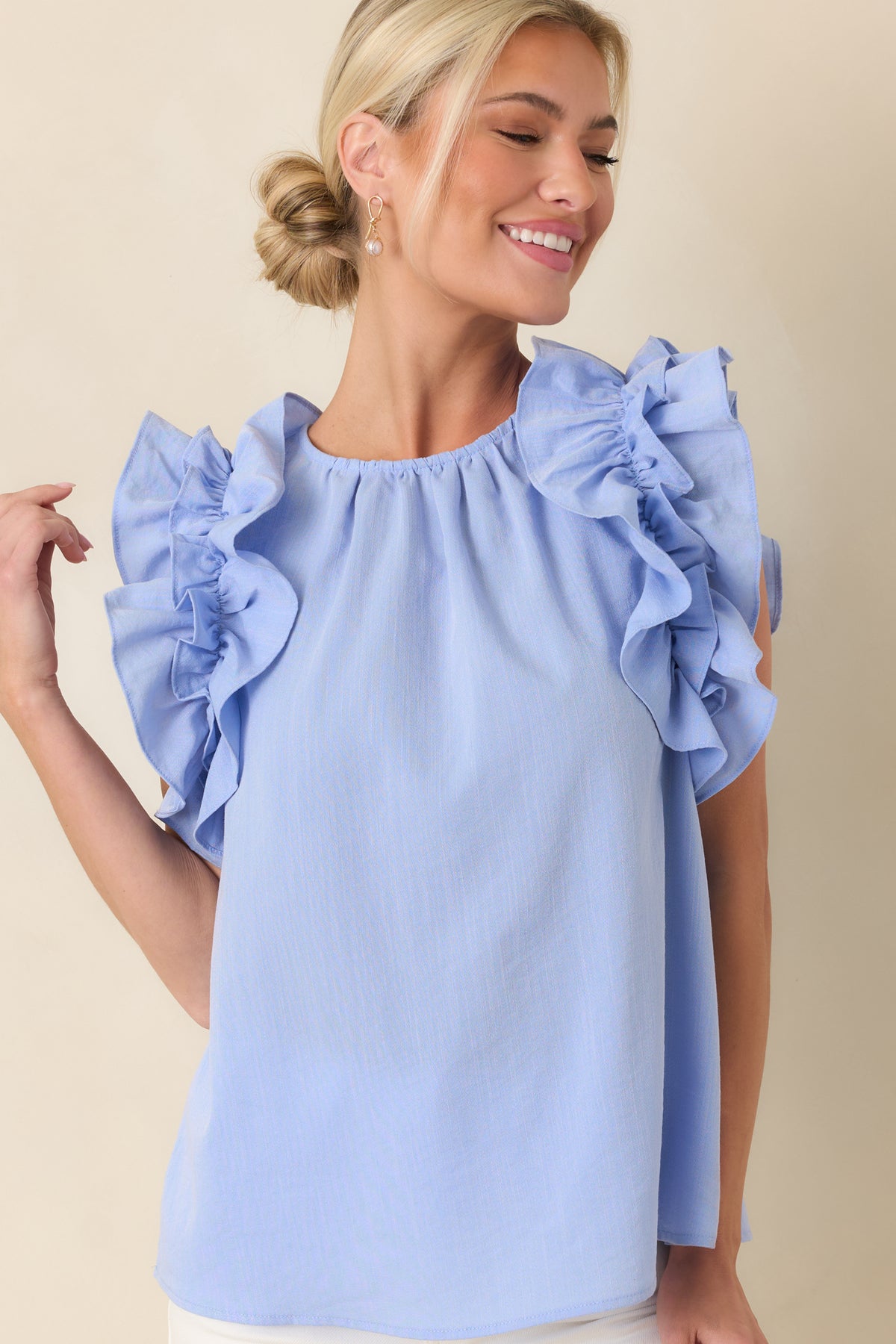 Blue Ruffled Top Light Blue Ruffled Top - All Tops | Red Dress